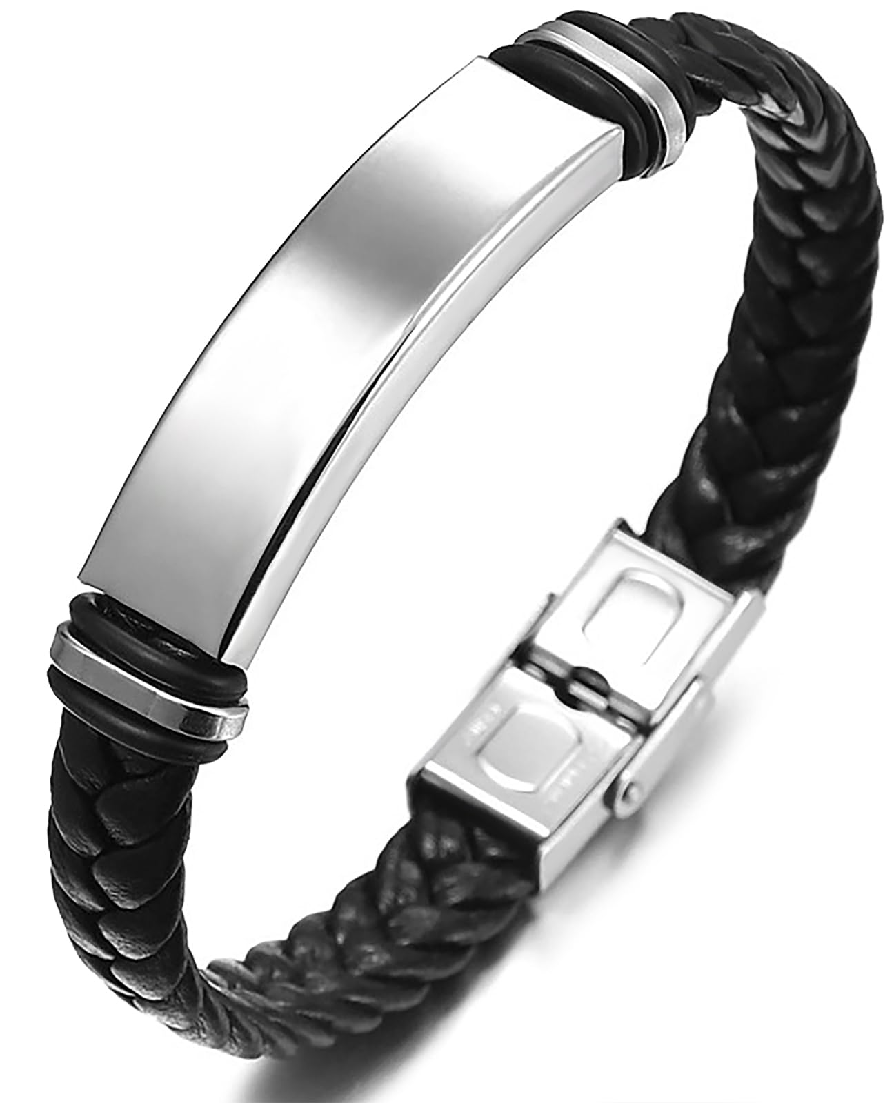 Pulsera Ajustable de Acero Inoxidable y Silicona para Hombre